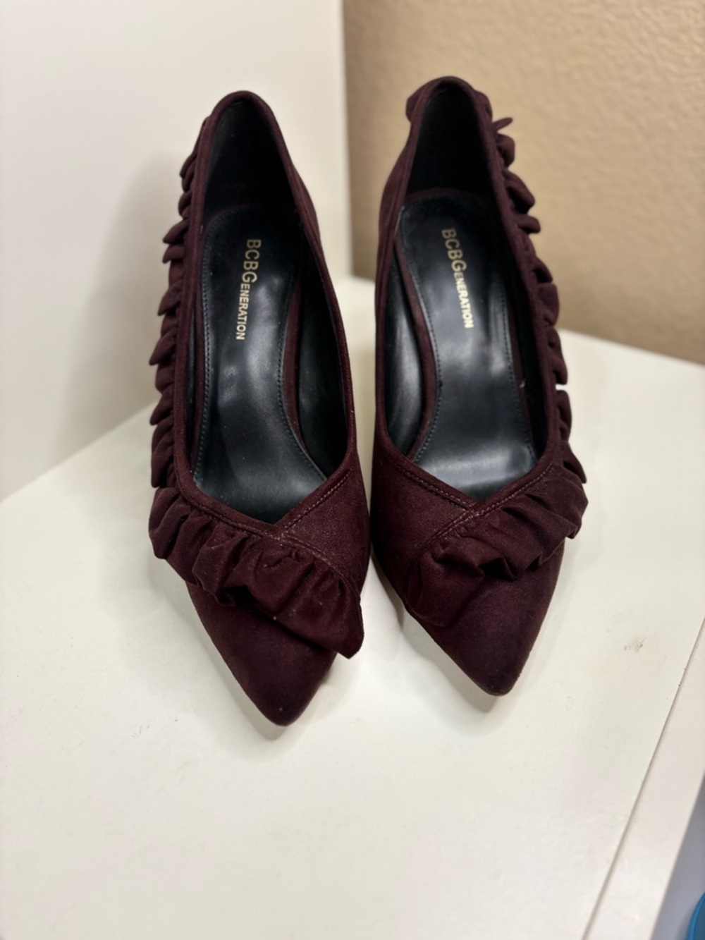 BCBGeneration Women's Wine Ruffle Pointed-Toe Pumps